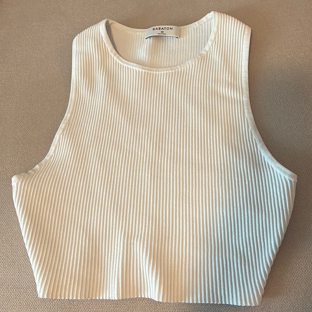 Aritzia babton white sculpt knit cropped tank top XS